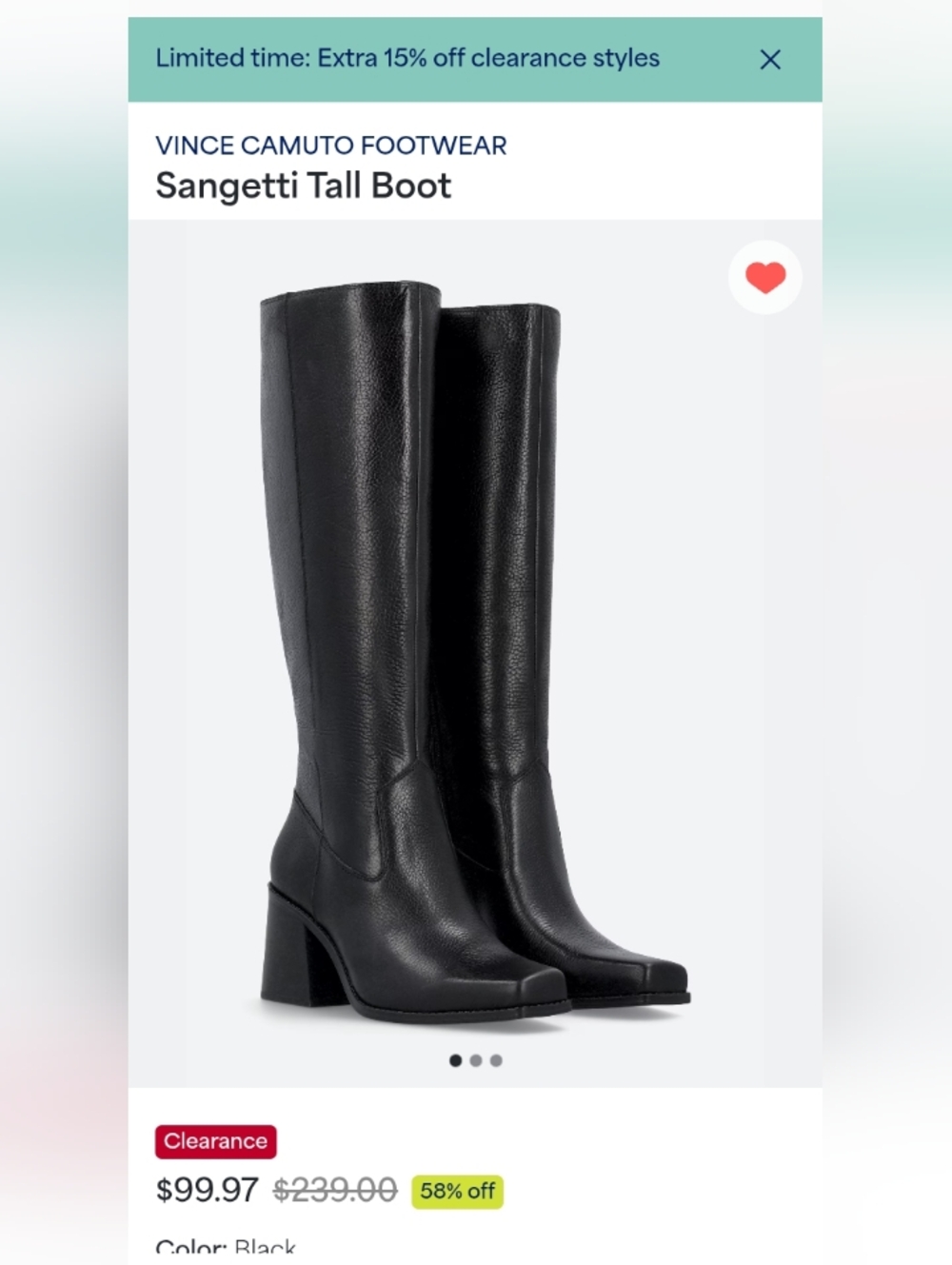 Vince Camuto Black Tall Leather Knee-High Boots